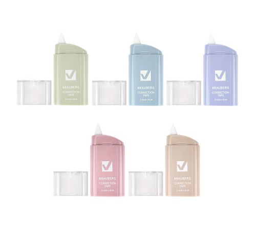 Корректирующая лента BRAUBERG COMPACT PASTEL, 5 мм х 6 м, корпус ассорти, блистер, 272495