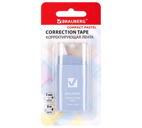 Корректирующая лента BRAUBERG COMPACT PASTEL, 5 мм х 6 м, корпус ассорти, блистер, 272495