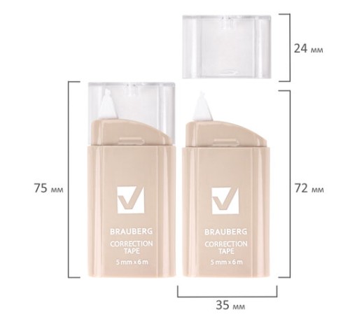 Корректирующая лента BRAUBERG COMPACT PASTEL, 5 мм х 6 м, корпус ассорти, блистер, 272495