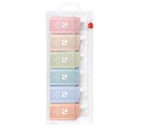 Корректирующая лента BRAUBERG COMPACT PASTEL, 5 мм х 6 м, КОМПЛЕКТ 6 штук, пенал с zip-lock, 272496