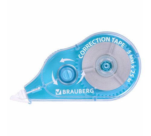 Корректирующая лента BRAUBERG MAXI PLUS, 5 мм х 25 м, механизм перемотки, корпус голубой, блистер, 272500