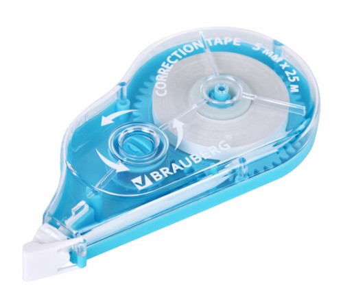 Корректирующая лента BRAUBERG MAXI PLUS, 5 мм х 25 м, механизм перемотки, корпус голубой, блистер, 272500