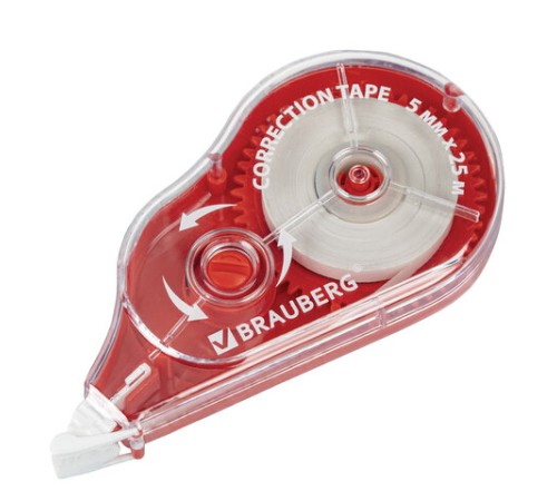 Корректирующая лента BRAUBERG MAXI PLUS, 5 мм х 25 м, механизм перемотки, корпус красный, блистер, 272501