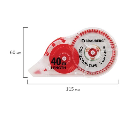 Корректирующая лента BRAUBERG EXTRA LENGTH, 5 мм х 40 м, механизм перемотки, корпус прозрачный, блистер, 272502