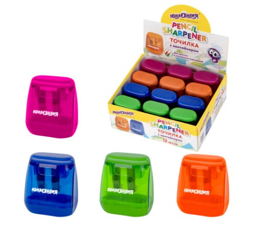 Точилка с контейнером для простых и утолщенных карандашей ЮНЛАНДИЯ 