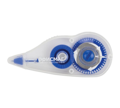 Корректирующая лента ОФИСМАГ N1, 5 мм х 6 м, прозрачно-синий корпус, механизм перемотки, блистер, 272659