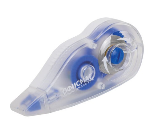 Корректирующая лента ОФИСМАГ N1, 5 мм х 6 м, прозрачно-синий корпус, механизм перемотки, блистер, 272659