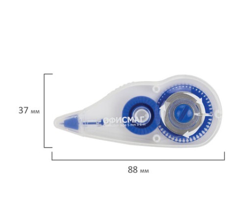 Корректирующая лента ОФИСМАГ N1, 5 мм х 6 м, прозрачно-синий корпус, механизм перемотки, блистер, 272659