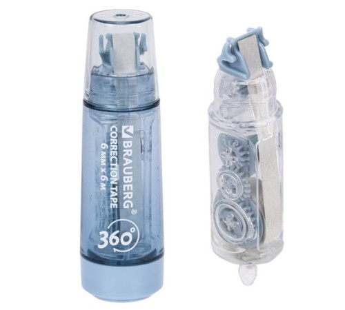 Корректирующая лента BRAUBERG 360°, 6 мм х 6 м + сменный картридж, корпус синий, блистер, 272661