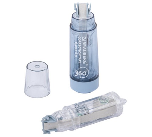 Корректирующая лента BRAUBERG 360°, 6 мм х 6 м + сменный картридж, корпус синий, блистер, 272661