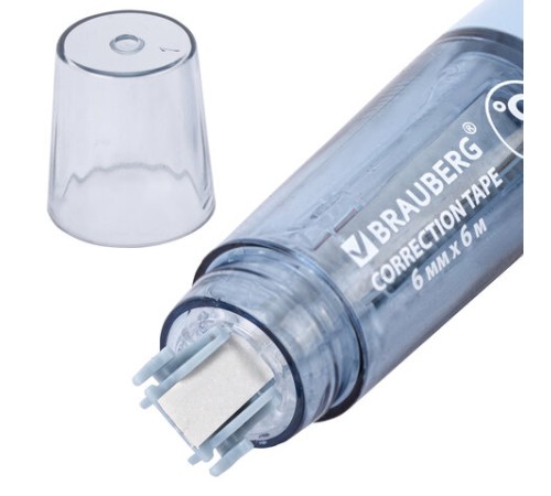 Корректирующая лента BRAUBERG 360°, 6 мм х 6 м + сменный картридж, корпус синий, блистер, 272661