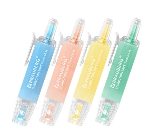 Корректирующая лента BRAUBERG PASTEL 360, 5 мм х 6 м, ассорти, автоматическая, блистер, 272662