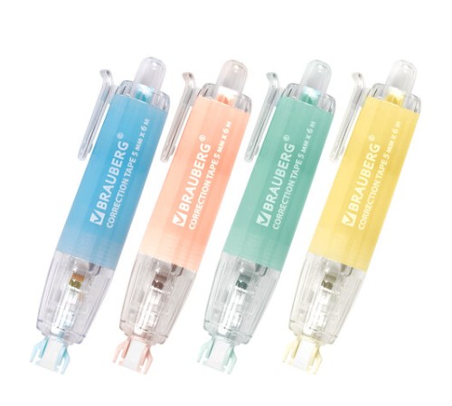 Корректирующая лента BRAUBERG PASTEL 360, 5 мм х 6 м, ассорти, автоматическая, блистер, 272662