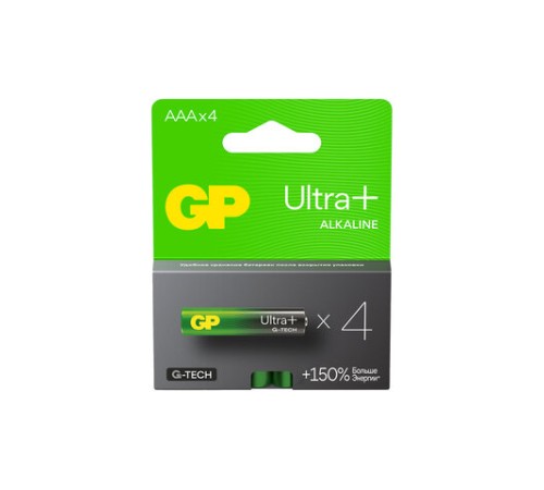 Батарейки КОМПЛЕКТ 4 шт., GP Ultra Plus G-Tech, AAA (LR03), алкалиновые, мизинчиковые, 24AUPA21-2CRSB4 Батарейки КОМПЛЕКТ 4 шт., GP Ultra Plus G-Tech, AAA (LR03), алкалиновые, мизинчиковые, 24AUPA21-2CRSB4