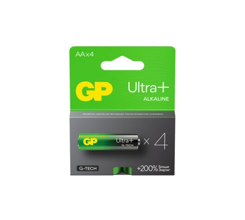 Батарейки КОМПЛЕКТ 4 шт., GP Ultra Plus G-Tech, AA (LR6), алкалиновые, пальчиковые, 15AUPA21-2CRSB4 Батарейки КОМПЛЕКТ 4 шт., GP Ultra Plus G-Tech, AA (LR6), алкалиновые, пальчиковые, 15AUPA21-2CRSB4