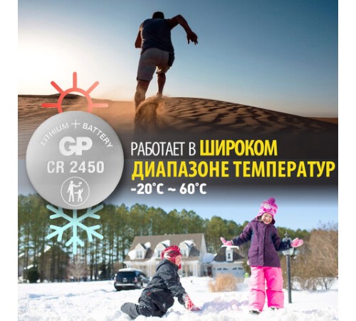 Батарейка литиевая GP Lithium CR2450 "таблетка, дисковая, кнопочная" 1 шт., блистер, CR2450-2C1
