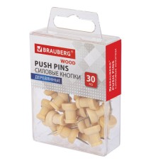 Силовые кнопки-гвоздики BRAUBERG WOOD, деревянные, 30 штук, 10 мм, 272759