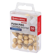 Силовые кнопки-гвоздики BRAUBERG WOOD, деревянные (шарики), 50 штук, 10 мм, 272761