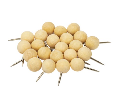 Силовые кнопки-гвоздики BRAUBERG WOOD, деревянные (шарики), 50 штук, 10 мм, 272761