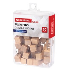 Силовые кнопки-гвоздики BRAUBERG WOOD, деревянные (кубики), 50 штук, 10 мм, 272762