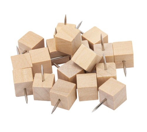 Силовые кнопки-гвоздики BRAUBERG WOOD, деревянные (кубики), 50 штук, 10 мм, 272762