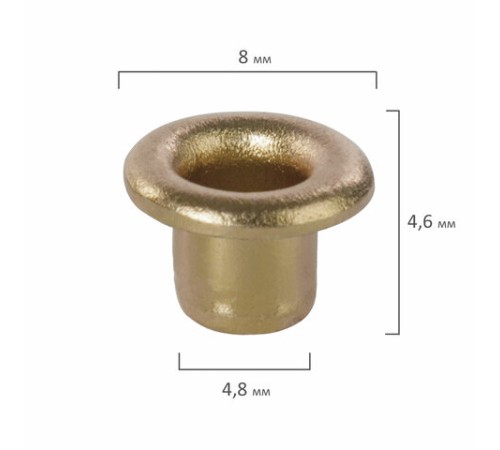 Люверсы золотистые КОМПЛЕКТ 250 шт., внутренний диаметр 4,8 мм, длина 4,6 мм, BRAUBERG, 272764