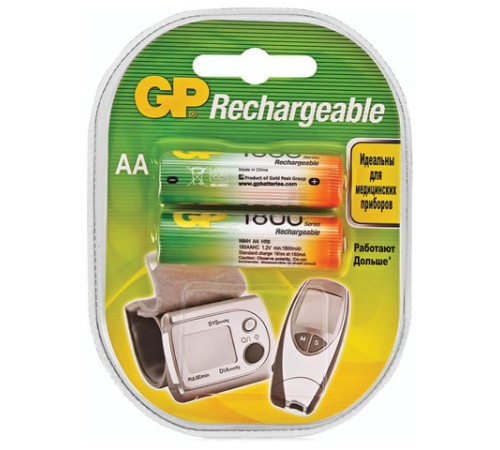 Батарейки аккумуляторные Ni-Mh пальчиковые КОМПЛЕКТ 2 шт., АА (HR6) 1800 mAh, GP, 180AAHC-2DECRC2 Батарейки аккумуляторные Ni-Mh пальчиковые КОМПЛЕКТ 2 шт., АА (HR6) 1800 mAh, GP, 180AAHC-2DECRC2