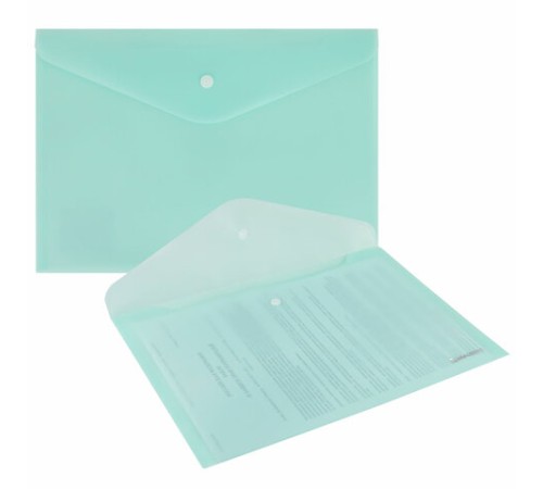 Папка-конверт с кнопкой А4, КОМПЛЕКТ 5 шт., пастельные цвета ассорти, BRAUBERG 