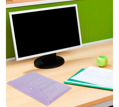 Папка-конверт с кнопкой BRAUBERG Pastel, А4, матовая непрозрачная лиловая, ПРОЧНАЯ, 0,2 мм, 272881