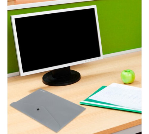 Папка-конверт с кнопкой СЕРЕБРИСТАЯ BRAUBERG 