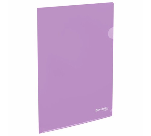 Папка-уголок жесткая, непрозрачная, А4, цвет лиловый, 0,15 мм, BRAUBERG PASTEL, 272890