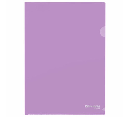 Папка-уголок жесткая, непрозрачная, А4, цвет лиловый, 0,15 мм, BRAUBERG PASTEL, 272890