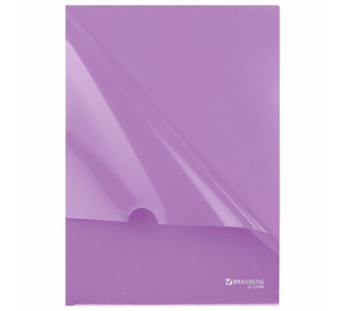 Папка-уголок жесткая, непрозрачная, А4, цвет лиловый, 0,15 мм, BRAUBERG PASTEL, 272890