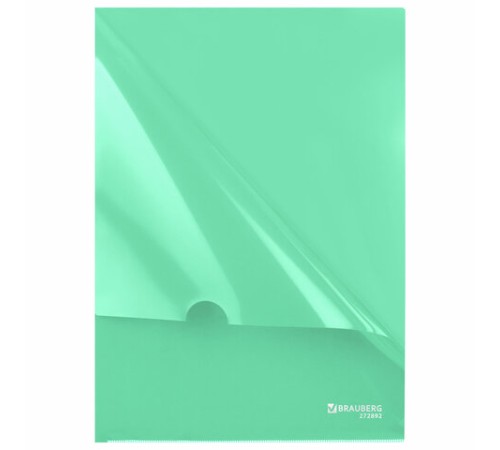 Папка-уголок жесткая, непрозрачная, А4, цвет мятный, 0,15 мм, BRAUBERG PASTEL, 272892