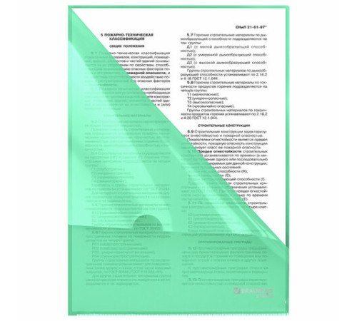 Папка-уголок жесткая, непрозрачная, А4, цвет мятный, 0,15 мм, BRAUBERG PASTEL, 272892