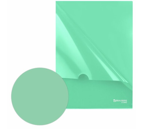 Папка-уголок жесткая, непрозрачная, А4, цвет мятный, 0,15 мм, BRAUBERG PASTEL, 272892