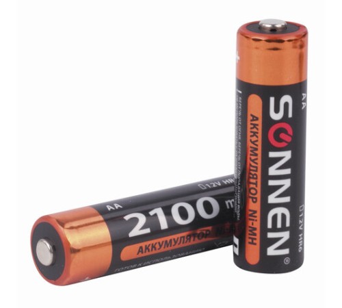Батарейки аккумуляторные Ni-Mh пальчиковые КОМПЛЕКТ 2 шт., АА (HR6) 2100 mAh, SONNEN, 454234 Батарейки аккумуляторные Ni-Mh пальчиковые КОМПЛЕКТ 2 шт., АА (HR6) 2100 mAh, SONNEN, 454234