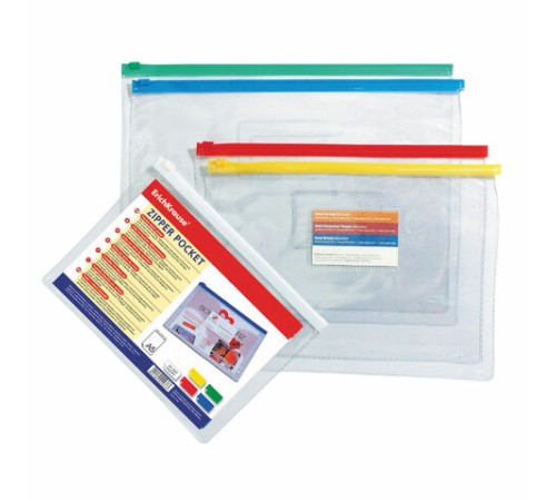 Папка-конверт на молнии ERICH KRAUSE А4 (334х241 мм), карман для визиток, прозрачная, 0,14 мм, 2935