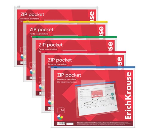 Папка-конверт на молнии ERICH KRAUSE А4 (334х241 мм), карман для визиток, прозрачная, 0,14 мм, 2935