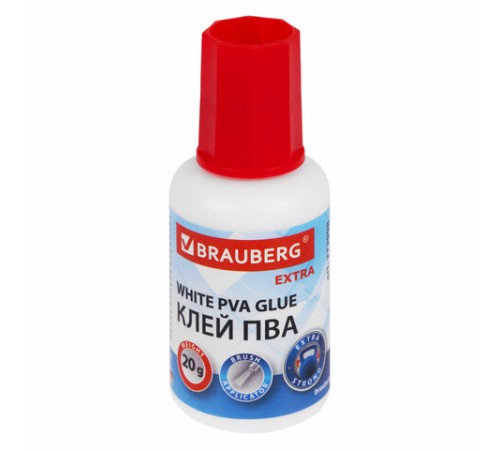 Клей ПВА УСИЛЕННЫЙ 20 г с кисточкой (бумага, фотографии, картон, дерево), BRAUBERG Extra, 272998