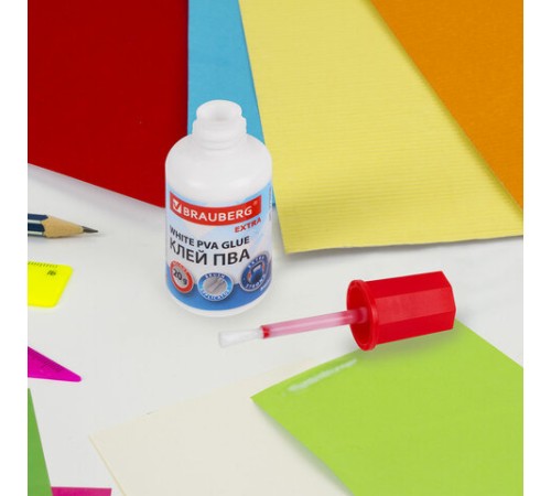 Клей ПВА УСИЛЕННЫЙ 20 г с кисточкой (бумага, фотографии, картон, дерево), BRAUBERG Extra, 272998