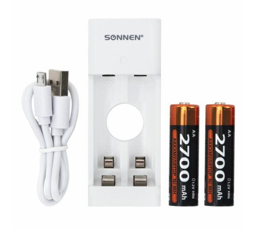 Зарядное устройство с аккумуляторами 2 шт. AA (HR6), 2700 mAh, SONNEN BC2, в блистере, 454239 Зарядное устройство с аккумуляторами 2 шт. AA (HR6), 2700 mAh, SONNEN BC2, в блистере, 454239