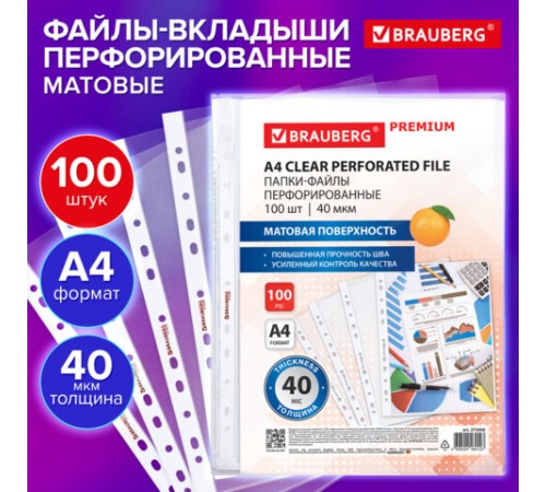 Папки-файлы перфорированные А4 BRAUBERG 