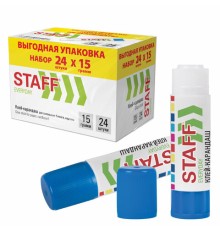 Клей-карандаш 15 г, ВЫГОДНАЯ УПАКОВКА, КОМПЛЕКТ 24 ШТУКИ, STAFF EVERYDAY, 273017