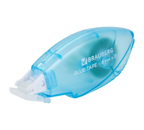 Клей-лента BRAUBERG STANDARD, 6 мм х 8 м, корпус матовый голубой, блистер, 273027