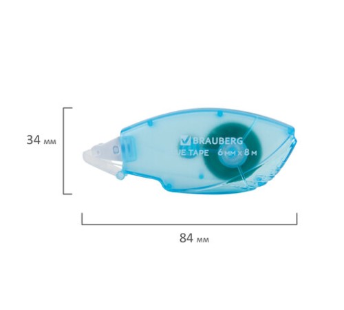 Клей-лента BRAUBERG STANDARD, 6 мм х 8 м, корпус матовый голубой, блистер, 273027