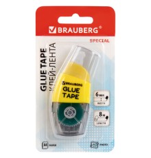 Клей-лента BRAUBERG SPECIAL, 6 мм х 8 м, корпус жёлтый, блистер, 273028