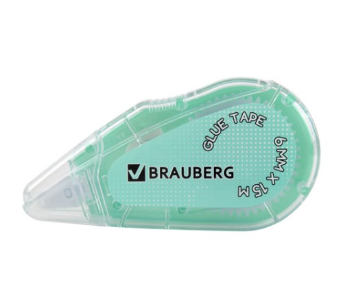 Клей-лента BRAUBERG MAXI, 6 мм х 15 м, корпус зеленый, блистер, 273029