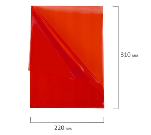 Папка-уголок жесткая прозрачная А4 BRAUBERG UNIVERSAL, красная, 0,15 мм, со штрихкодом, 273052