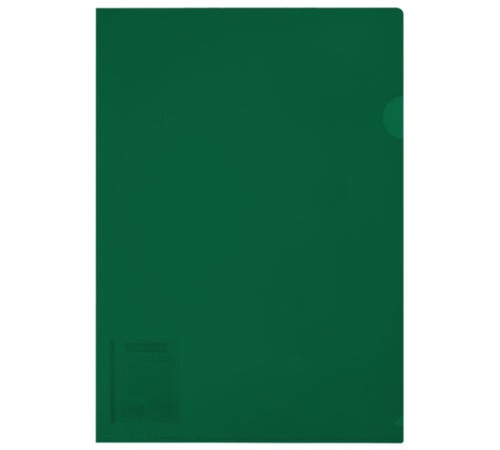 Папка-уголок жесткая, непрозрачная (тонированная), А4, BRAUBERG UNIVERSAL, зеленая, 0,18 мм, 273057